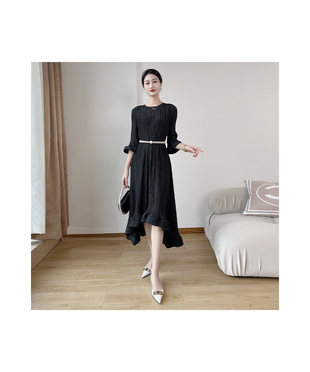 Belt Pleated Evening Dress Women's Round Collar Three Quarter Sleeve Loose 2023 Spring New Female Fashion Clothing 17G1102 $7...