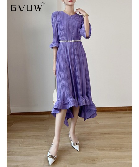 Belt Pleated Evening Dress Women's Round Collar Three Quarter Sleeve Loose 2023 Spring New Female Fashion Clothing 17G1102 $7...