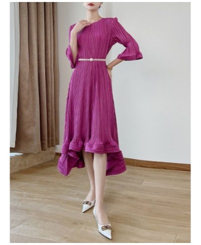 Belt Pleated Evening Dress Women's Round Collar Three Quarter Sleeve Loose 2023 Spring New Female Fashion Clothing 17G1102 $7...