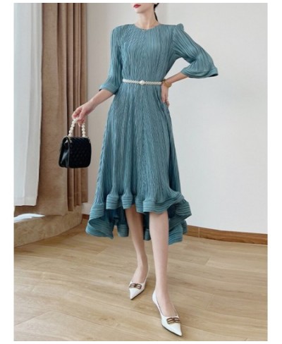 Belt Pleated Evening Dress Women's Round Collar Three Quarter Sleeve Loose 2023 Spring New Female Fashion Clothing 17G1102 $7...