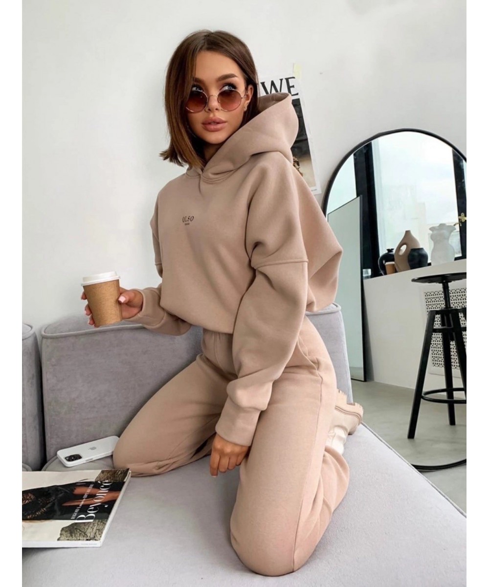 Warm Tracksuit Sports Women Two Piece Set 2022 Leisure Solid Long Sleeve Hooded Top Elastic Waist Pant Woman Winter Suit $43....