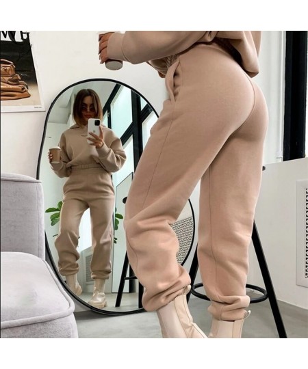 Warm Tracksuit Sports Women Two Piece Set 2022 Leisure Solid Long Sleeve Hooded Top Elastic Waist Pant Woman Winter Suit $43....