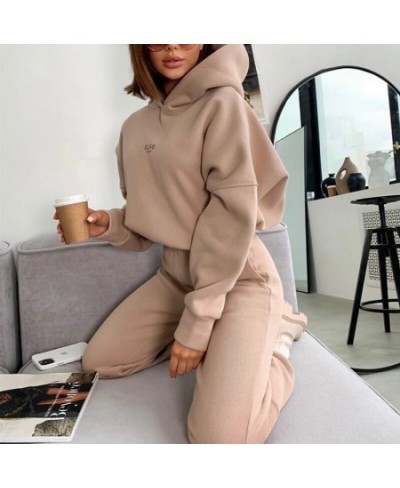 Warm Tracksuit Sports Women Two Piece Set 2022 Leisure Solid Long Sleeve Hooded Top Elastic Waist Pant Woman Winter Suit $43....