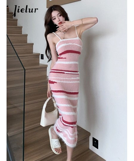 Pink Print Slim Maxi Spaghetti Strap Sweet Female Dress Slash Neck Sleeveless Slight Strech Women's Dresses Office Ladies $45...