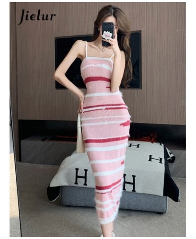 Pink Print Slim Maxi Spaghetti Strap Sweet Female Dress Slash Neck Sleeveless Slight Strech Women's Dresses Office Ladies $45...