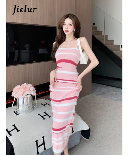 Pink Print Slim Maxi Spaghetti Strap Sweet Female Dress Slash Neck Sleeveless Slight Strech Women's Dresses Office Ladies $45...