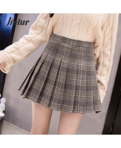 Woolen Pleated Skirts Womens Fashion Slim High-waisted Skirt A-line 2023 Autumn Winter Khaki Blue Plaid Skirts Girls S-XL $33...