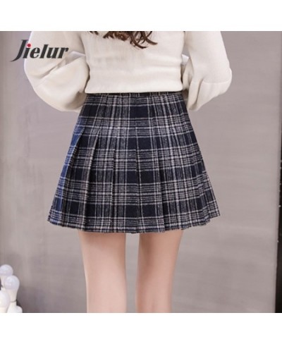 Woolen Pleated Skirts Womens Fashion Slim High-waisted Skirt A-line 2023 Autumn Winter Khaki Blue Plaid Skirts Girls S-XL $33...