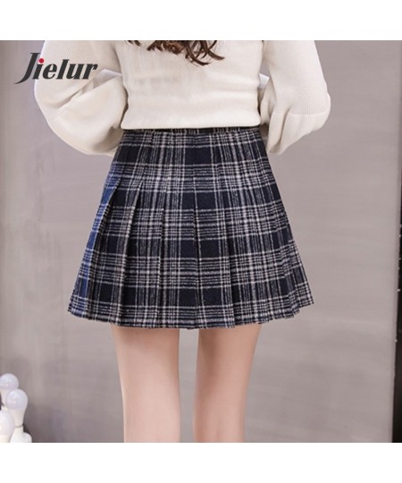 Woolen Pleated Skirts Womens Fashion Slim High-waisted Skirt A-line 2023 Autumn Winter Khaki Blue Plaid Skirts Girls S-XL $33...