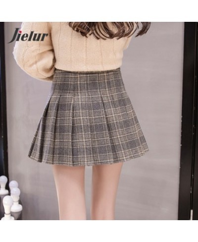 Woolen Pleated Skirts Womens Fashion Slim High-waisted Skirt A-line 2023 Autumn Winter Khaki Blue Plaid Skirts Girls S-XL $33...