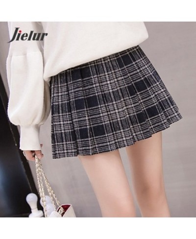 Woolen Pleated Skirts Womens Fashion Slim High-waisted Skirt A-line 2023 Autumn Winter Khaki Blue Plaid Skirts Girls S-XL $33...