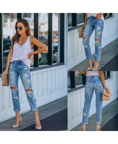 Europe And The United States Women's Jeans Summer Ripped Casual Slim Show Wash Trousers $43.69 - Jeans