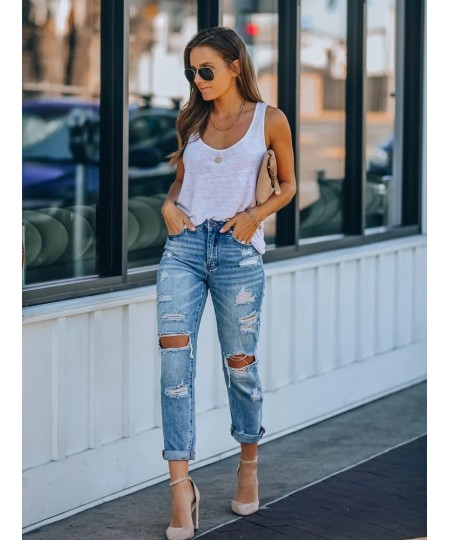 Europe And The United States Women's Jeans Summer Ripped Casual Slim Show Wash Trousers $43.69 - Jeans