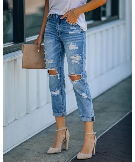 Europe And The United States Women's Jeans Summer Ripped Casual Slim Show Wash Trousers $43.69 - Jeans