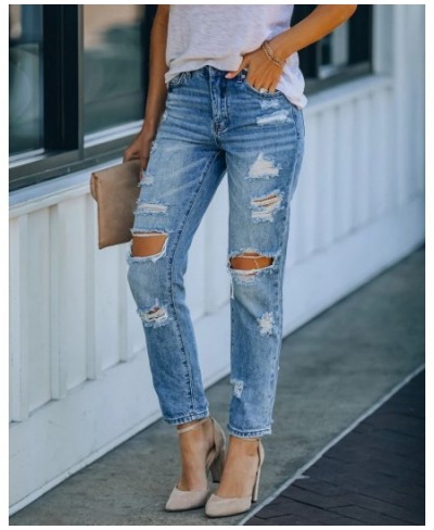 Europe And The United States Women's Jeans Summer Ripped Casual Slim Show Wash Trousers $43.69 - Jeans