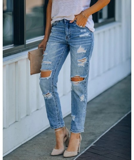 Europe And The United States Women's Jeans Summer Ripped Casual Slim Show Wash Trousers $43.69 - Jeans