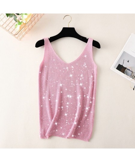 Bottomed Small Vest 2022 Ice Diamond Bling Bling Sexy Sleeveless Top Summer Women Crop Tops $20.65 - Tops & Tees