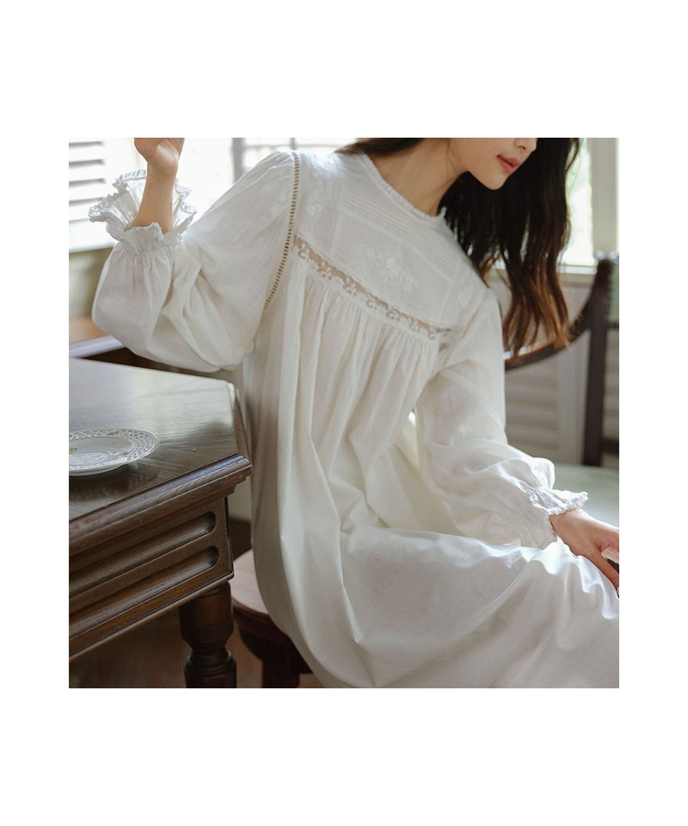 Pure Cotton Embroidered Night Dress Women Spring Autumn Long Sleeve Lace Loose Nightwear Princess Sleepwear Victorian $55.94 ...