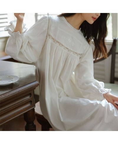 Pure Cotton Embroidered Night Dress Women Spring Autumn Long Sleeve Lace Loose Nightwear Princess Sleepwear Victorian $55.94 ...