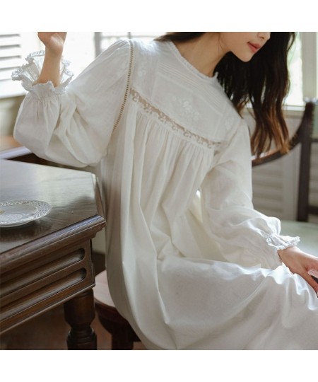 Pure Cotton Embroidered Night Dress Women Spring Autumn Long Sleeve Lace Loose Nightwear Princess Sleepwear Victorian $55.94 ...