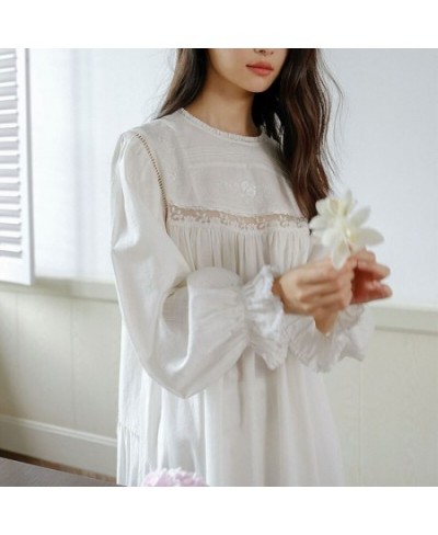 Pure Cotton Embroidered Night Dress Women Spring Autumn Long Sleeve Lace Loose Nightwear Princess Sleepwear Victorian $55.94 ...