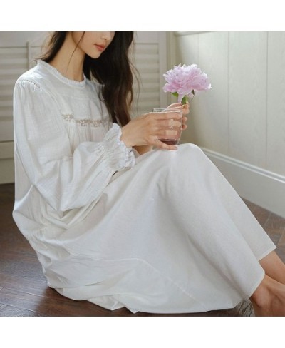 Pure Cotton Embroidered Night Dress Women Spring Autumn Long Sleeve Lace Loose Nightwear Princess Sleepwear Victorian $55.94 ...