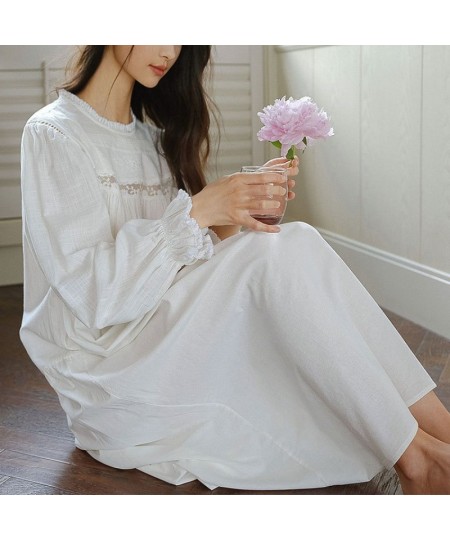 Pure Cotton Embroidered Night Dress Women Spring Autumn Long Sleeve Lace Loose Nightwear Princess Sleepwear Victorian $55.94 ...