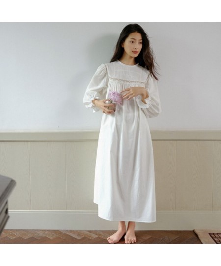 Pure Cotton Embroidered Night Dress Women Spring Autumn Long Sleeve Lace Loose Nightwear Princess Sleepwear Victorian $55.94 ...