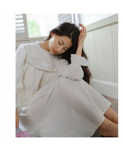 Pure Cotton Embroidered Night Dress Women Spring Autumn Long Sleeve Lace Loose Nightwear Princess Sleepwear Victorian $55.94 ...