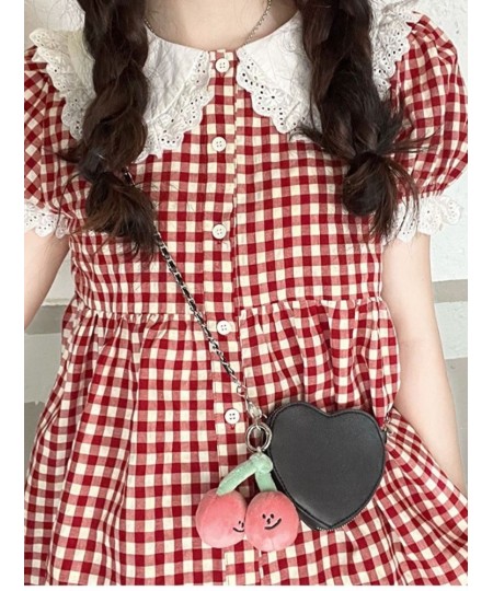 Red Plaid Blouse Women Kawaii Peter Pan Collar Lace Ruffle Shirt Japanese Girl Cute Puff Sleeve Vintage Tops Blusas $35.26 - ...