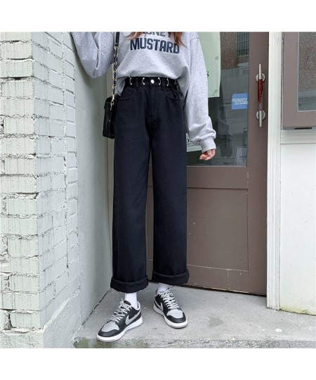 Streetwear Baggy Button Fly Solid Wige Leg Denim Pants Women Korean Style Casual Jeans Female Classic Straight Denim Trousers...