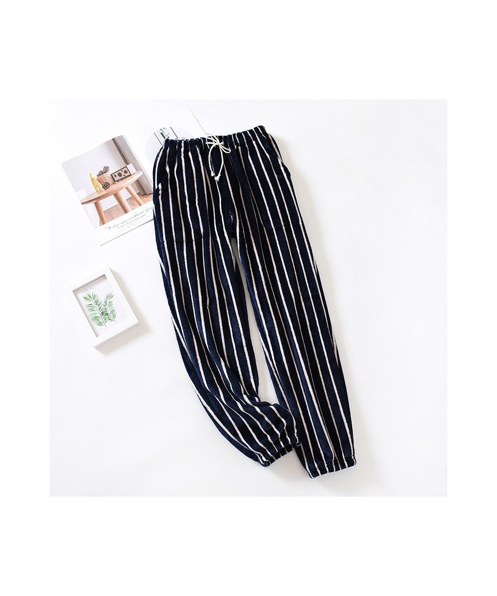 Striped Couple's Winter Flannel Home Pajamas Pant Men And Women Thickened Warm Household Trousers Coral Fleece Sleepwear Pant...