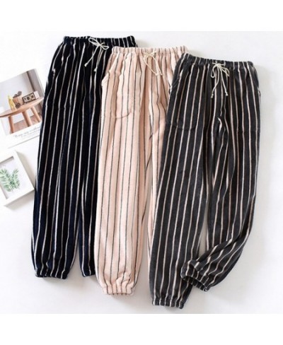 Striped Couple's Winter Flannel Home Pajamas Pant Men And Women Thickened Warm Household Trousers Coral Fleece Sleepwear Pant...