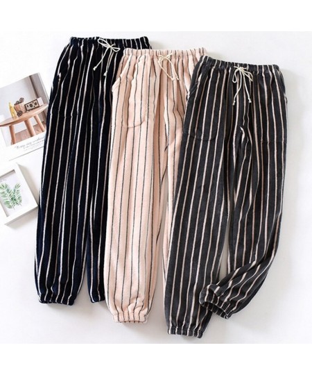 Striped Couple's Winter Flannel Home Pajamas Pant Men And Women Thickened Warm Household Trousers Coral Fleece Sleepwear Pant...