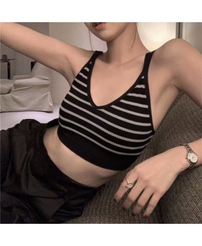 Women Tank Crop Top Seamless Underwear Female Crop Tops Sexy Lingerie Intimates Padded Camisole Female Black Striped Beauty $...