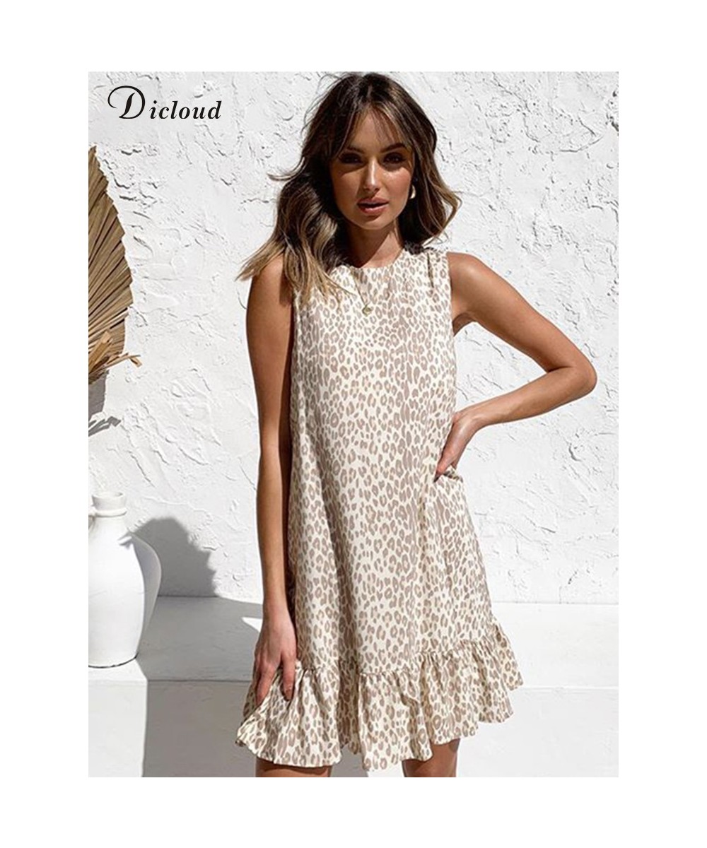 Beach Summer Dress Women 2022 Elegant Sexy Leopard Print White Sundress Casual Sleeveless Ruffle Light Female Clothing $28.86...