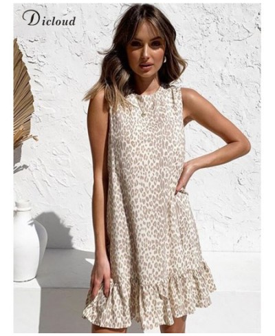 Beach Summer Dress Women 2022 Elegant Sexy Leopard Print White Sundress Casual Sleeveless Ruffle Light Female Clothing $28.86...