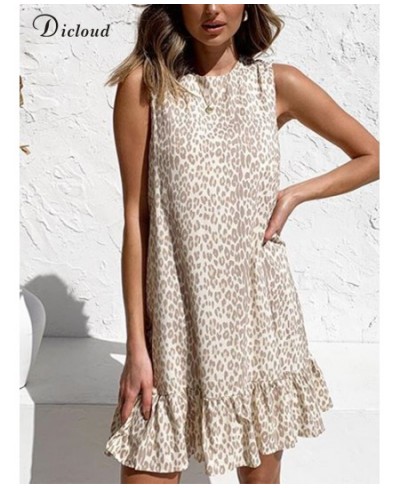 Beach Summer Dress Women 2022 Elegant Sexy Leopard Print White Sundress Casual Sleeveless Ruffle Light Female Clothing $28.86...