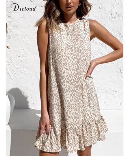 Beach Summer Dress Women 2022 Elegant Sexy Leopard Print White Sundress Casual Sleeveless Ruffle Light Female Clothing $28.86...