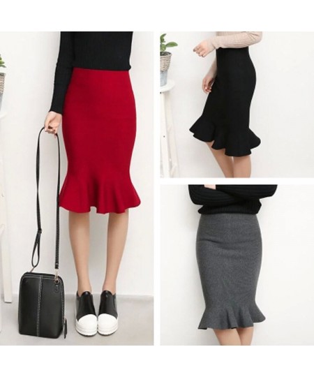 lady high waist knitted skirt fish tail mermaid skirt women slim fitted skirts Flounced pencil skirt spring autumn bud style ...