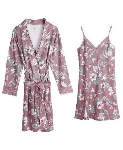 Sexy Lace Trim Nightgown Plus Size 3xl 2pcs Women Print Kimono Bathrobe Set V-neck Cotton Bride Dressing Gown Lingerie $62.25...