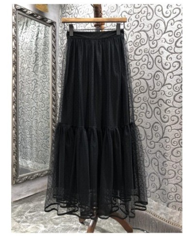 Ball Gown Skirts 2023 Spring Summer Fashion Style Skirt Women Polka Dot Prints Casual Long Mesh Skirts Khaki Black White Colo...