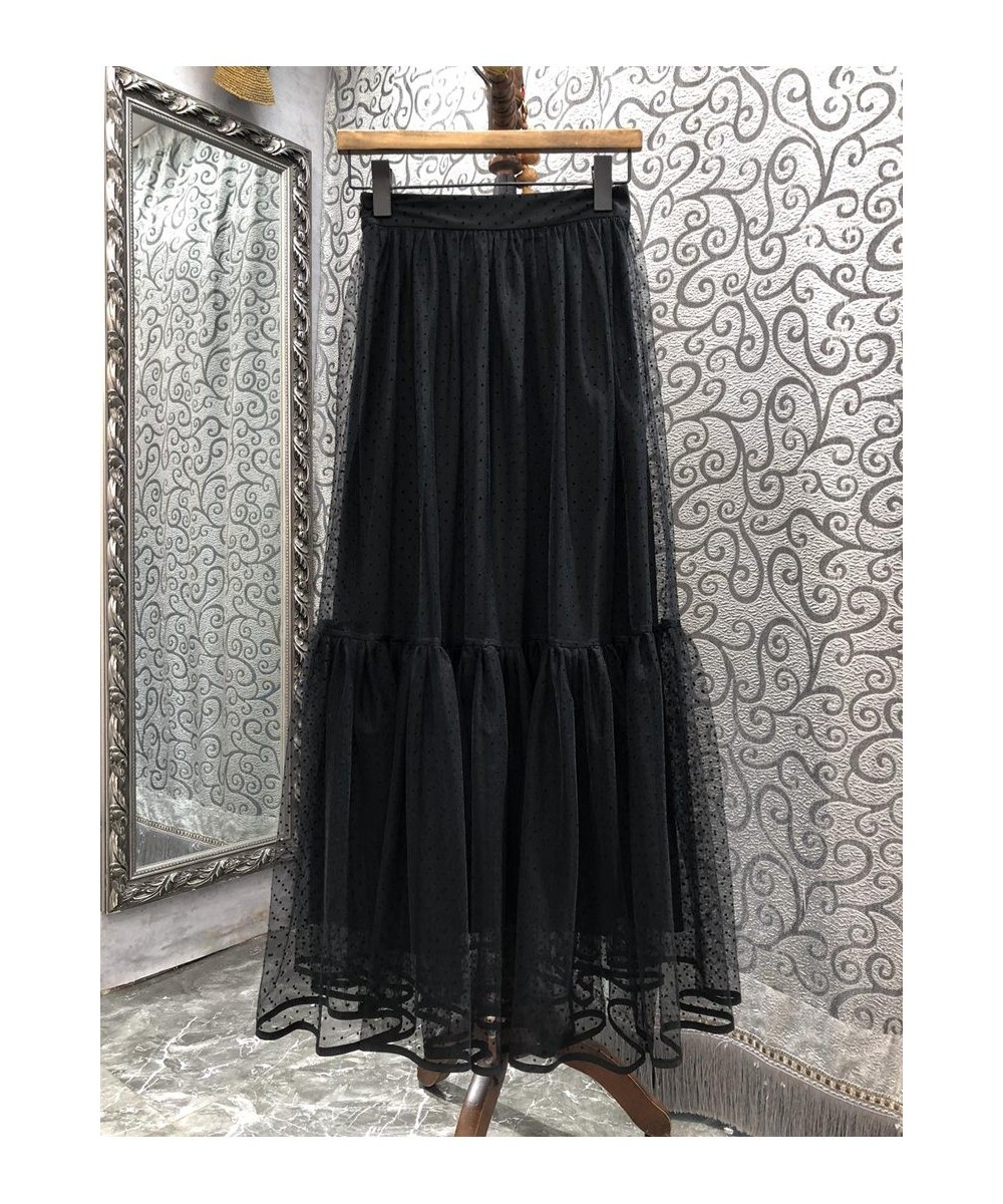 Ball Gown Skirts 2023 Spring Summer Fashion Style Skirt Women Polka Dot Prints Casual Long Mesh Skirts Khaki Black White Colo...