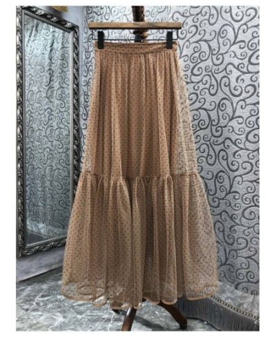 Ball Gown Skirts 2023 Spring Summer Fashion Style Skirt Women Polka Dot Prints Casual Long Mesh Skirts Khaki Black White Colo...