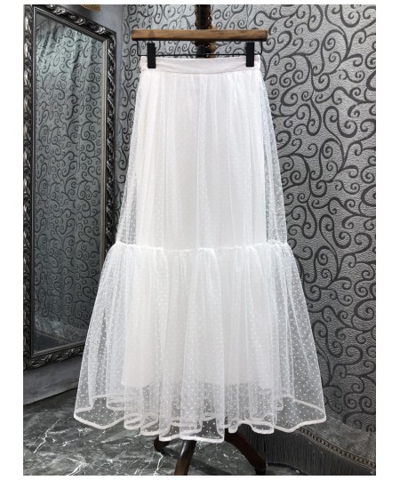 Ball Gown Skirts 2023 Spring Summer Fashion Style Skirt Women Polka Dot Prints Casual Long Mesh Skirts Khaki Black White Colo...