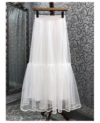 Ball Gown Skirts 2023 Spring Summer Fashion Style Skirt Women Polka Dot Prints Casual Long Mesh Skirts Khaki Black White Colo...