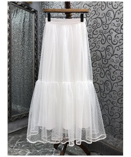 Ball Gown Skirts 2023 Spring Summer Fashion Style Skirt Women Polka Dot Prints Casual Long Mesh Skirts Khaki Black White Colo...