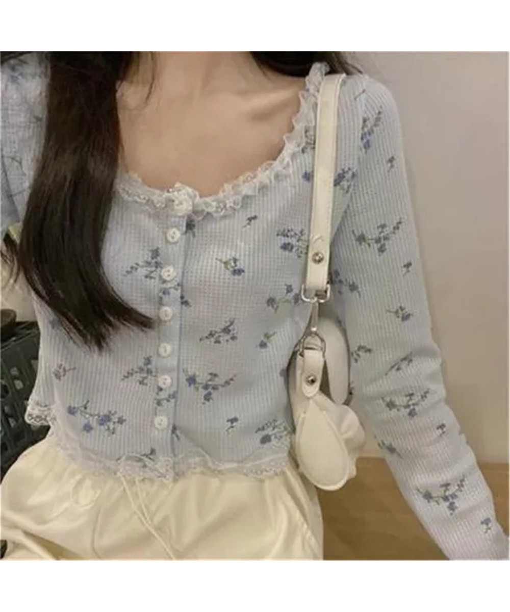 Single Breasted Korean Style Women Cardigan Sweet Crop Top Design Patchwork Lace Floral Gentle Students Retro Basic jacket Co...