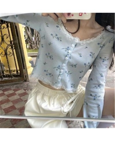 Single Breasted Korean Style Women Cardigan Sweet Crop Top Design Patchwork Lace Floral Gentle Students Retro Basic jacket Co...