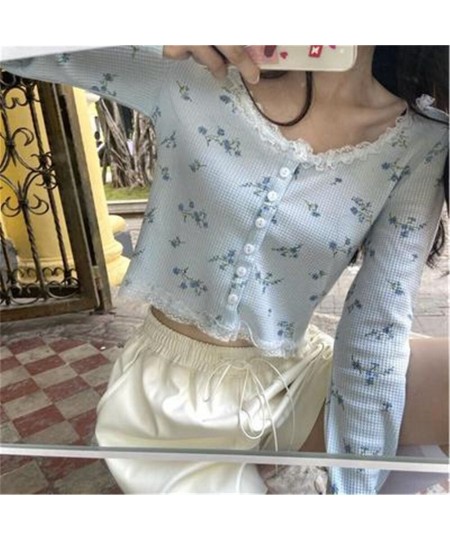 Single Breasted Korean Style Women Cardigan Sweet Crop Top Design Patchwork Lace Floral Gentle Students Retro Basic jacket Co...